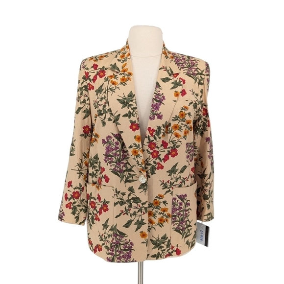 Vintage Liz Cailborne Floral Blazer Tan Orange 14P preppy retro bohemian busines - Picture 1 of 8